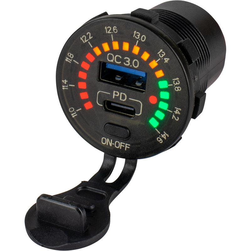 Load image into Gallery viewer, SeaDog Round Rainbow Voltmeter wUSB  USBC Power Socket 4265191
