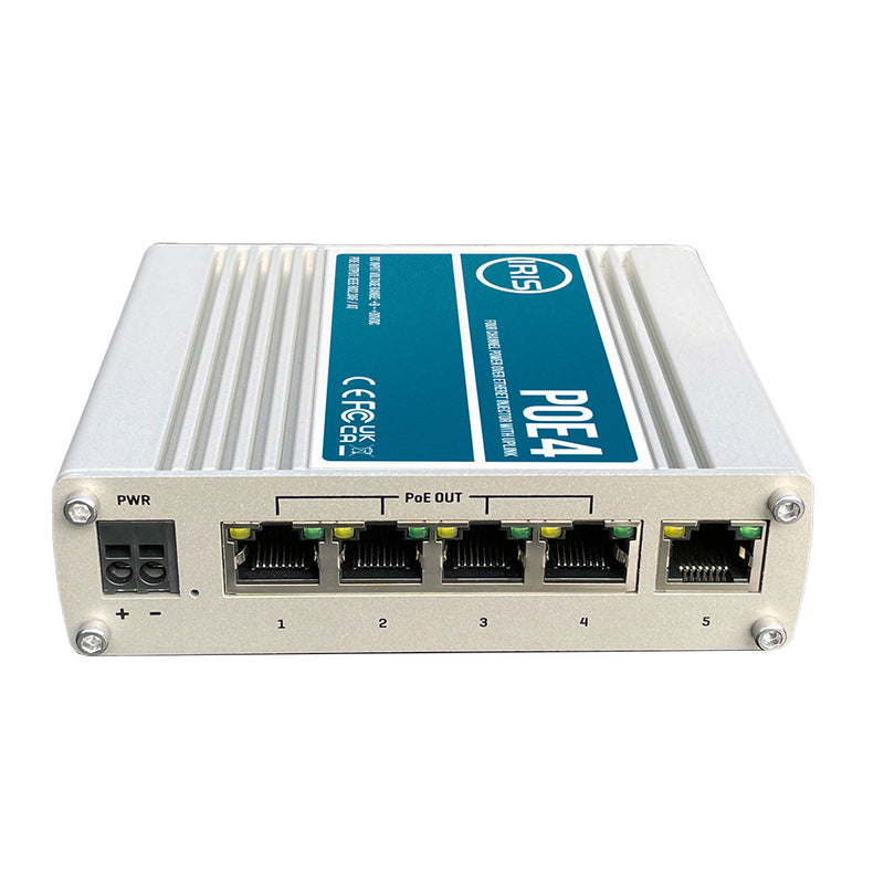 Load image into Gallery viewer, Iris Four Channel Uplink Power Over Ethernet Switch  IEEE8023af  3at Compliant  930VDC Input  48VDC Output POE4V2
