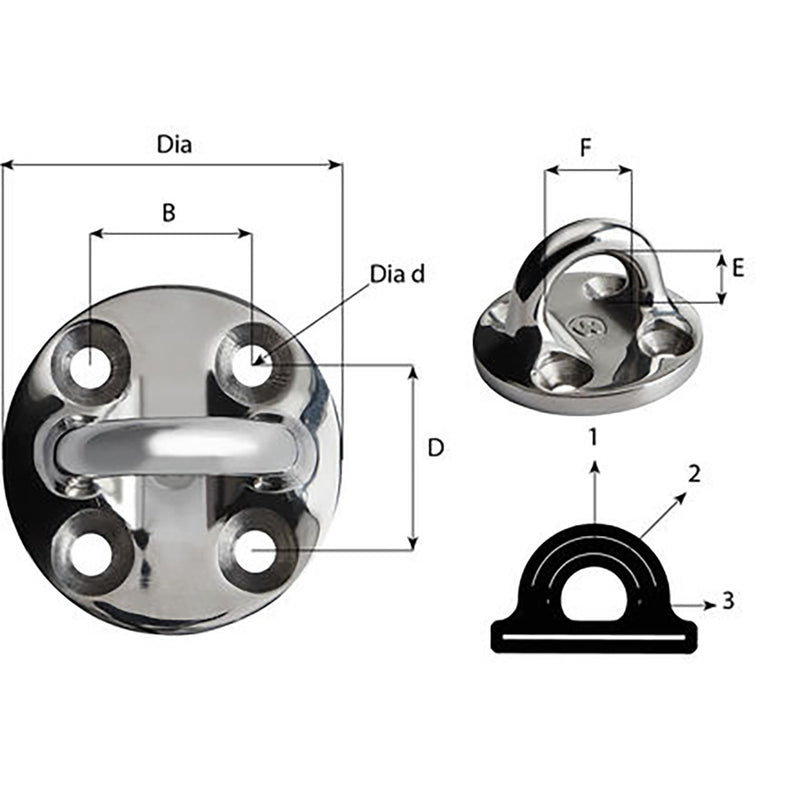 Load image into Gallery viewer, Wichard Round Pad Eye  57mm Diameter 214  Fixed 6635W
