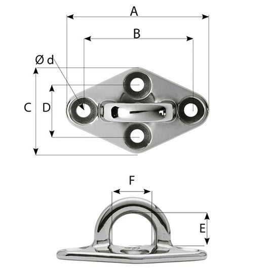 Wichard Diamond Pad Eye  Round  79mm Length 3764  M6 Screw 6645W